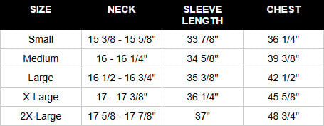 Puma Men's Tops & Jackets Measurements