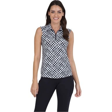 IBkul Women's Gingham Check Sleeveless Golf Polo