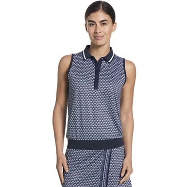 Callaway Womens Sleeveless Scarf Geo Rib Collar Polo