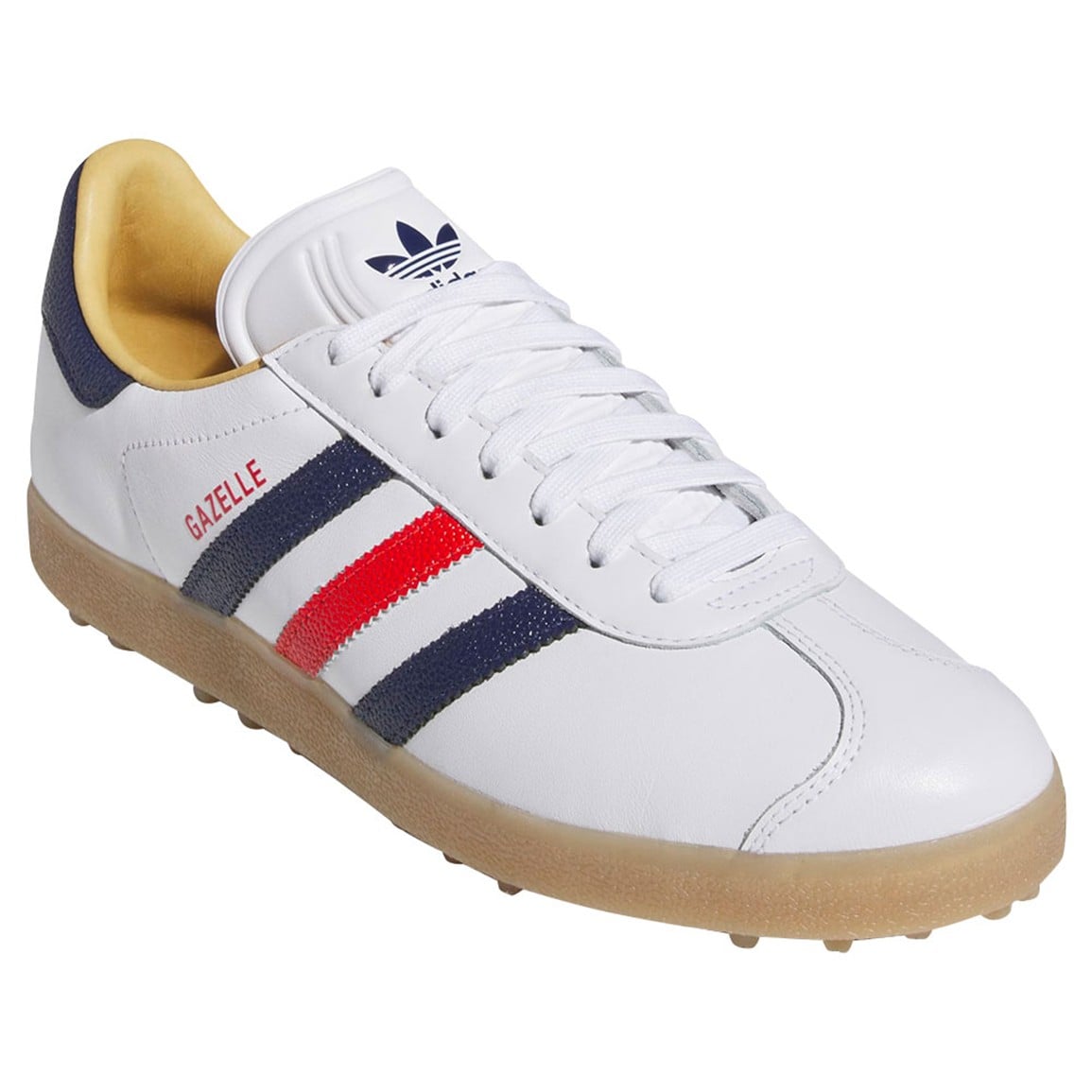 adidas Gazelle Leather Spikeless Golf Shoes - Men's - Cloud White / Dark Blue / Red - 11