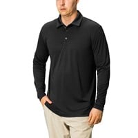TGW Men's Solid Long Sleeve Golf Polo, Black
