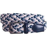 Greg Norman Men's Multi Color Braided Stretch Golf Belt, White/Blue