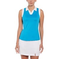 Callaway Women's V-Placket Color Block Sleeveless Golf Polo