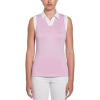 Callaway Women's V-Placket Color Block Sleeveless Golf Polo, Light Pink