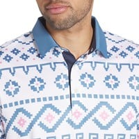 Puma Men's Fair Isle Print Golf Polo, White/Blue