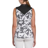 Callaway Women's Textured Abstract Floral Snap Placket Sleeveless Golf Polo, Black