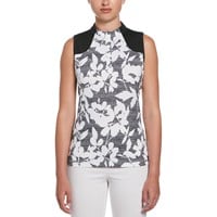 Callaway Women's Textured Abstract Floral Snap Placket Sleeveless Golf Polo