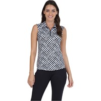 IBkul Women's Gingham Check Sleeveless Golf Polo
