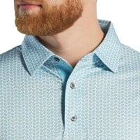 FootJoy Men's Leaf Print Lisle Golf Polo, Light Blue/White