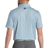 FootJoy Men's Allover Floral Print Lisle Golf Polo, White/Blue