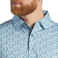 FootJoy Men's Allover Floral Print Lisle Golf Polo, White/Blue
