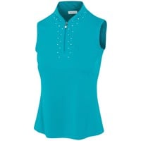 Greg Norman Women's Microlux Pearl Studded Sleeveless Golf Polo, Blue