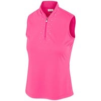 Greg Norman Women's Microlux Pearl Studded Sleeveless Golf Polo, Hot Pink