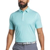 FootJoy Men's Allover Floral Lisle Golf Polo, Green