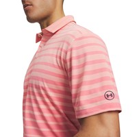 Under Armour Mens Drive Stripe Golf Polo, Pink/Navy