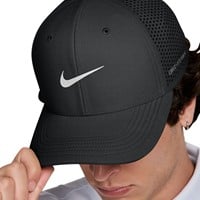 NIKE Dri-FIT Rise Cap Golf Hat, Black/White