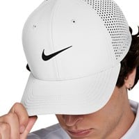 NIKE Dri-FIT Rise Cap Golf Hat, White/Black