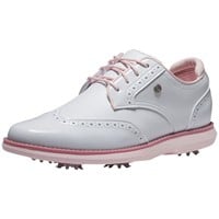 FootJoy Womens Traditions Shield Tip Golf Shoes - Previous Season Style, White/Pink