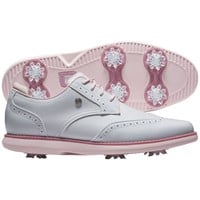 FootJoy Womens Traditions Shield Tip Golf Shoes - Previous Season Style, White/Pink