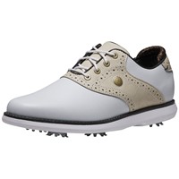 FootJoy Womens Traditions Golf Shoes - Previous Season Style, White/Tan