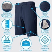 TGW Men's Flat Front Stretch Waist Performance 11in Golf Shorts, Black