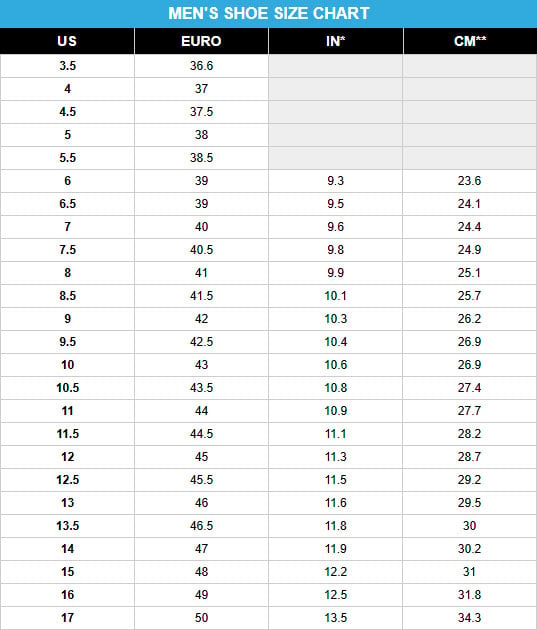Men's Shoe Size Chart